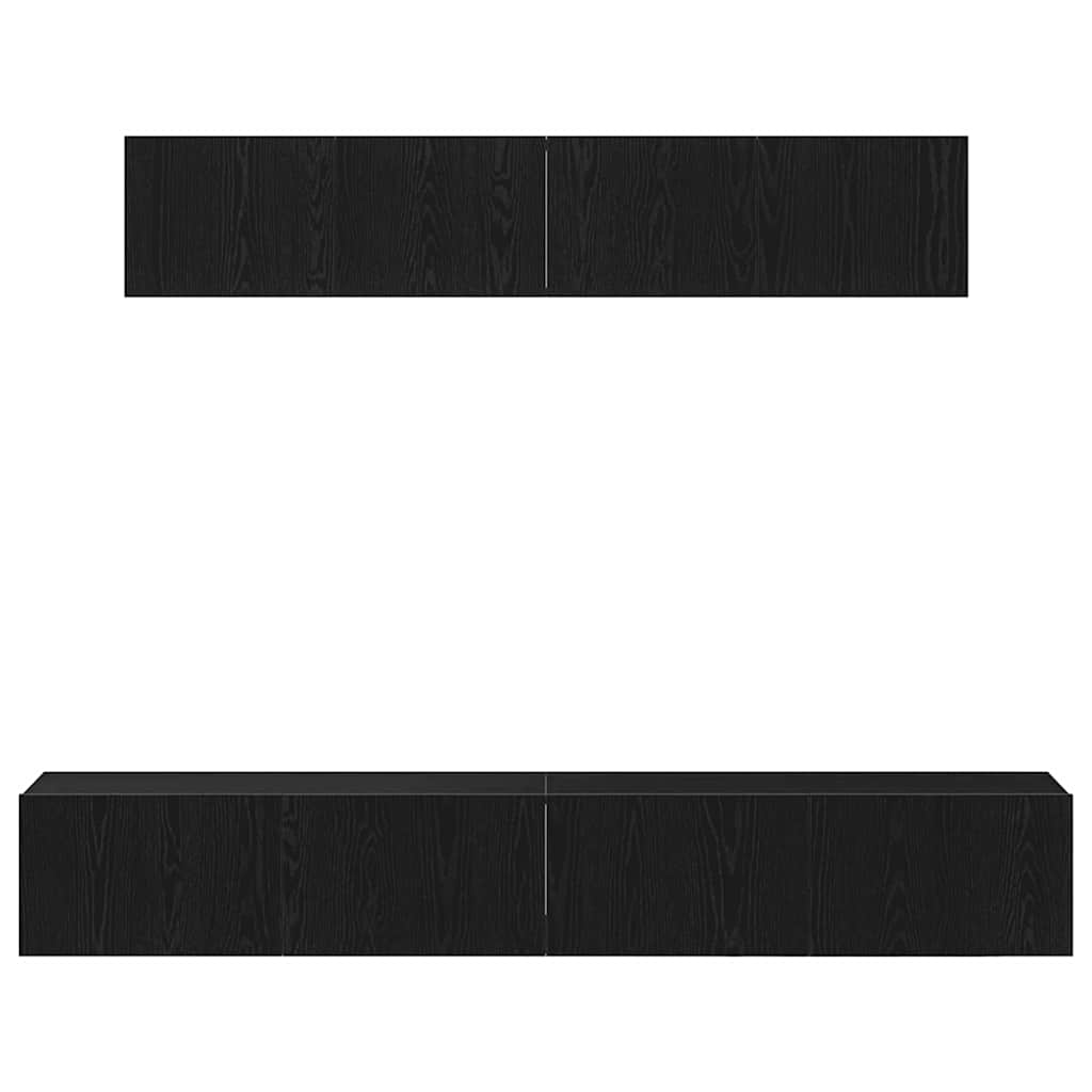 TV Cabinet Set Wall-mounted 4 pcs Black Oak Engineered Wood