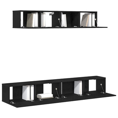 TV Cabinet Set Wall-mounted 4 pcs Black Oak Engineered Wood