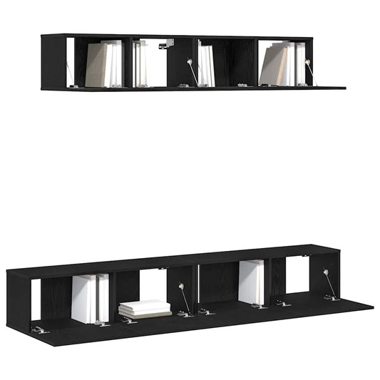 TV Cabinet Set Wall-mounted 4 pcs Black Oak Engineered Wood