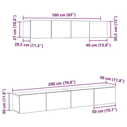TV Cabinet Set Wall-mounted 4 pcs Black Oak Engineered Wood