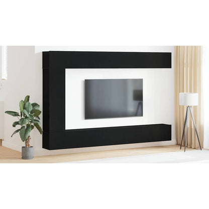 TV Cabinet Set Wall-mounted 9 pcs Black Oak Engineered Wood