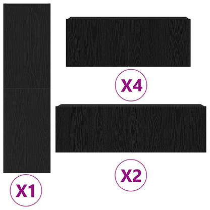 TV Cabinet Set Wall-mounted 9 pcs Black Oak Engineered Wood