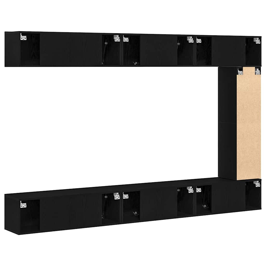 TV Cabinet Set Wall-mounted 9 pcs Black Oak Engineered Wood