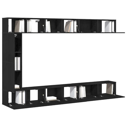 TV Cabinet Set Wall-mounted 9 pcs Black Oak Engineered Wood
