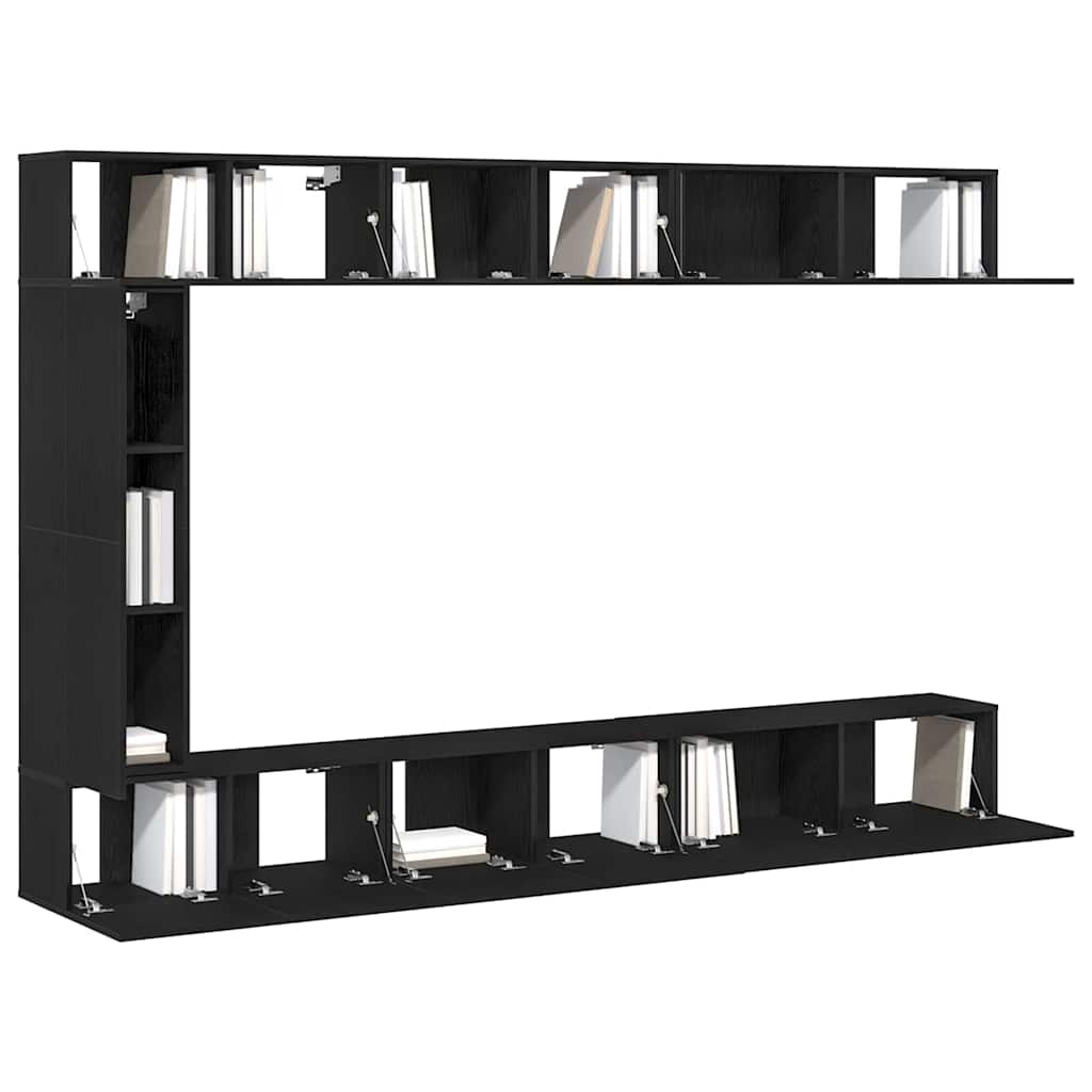 TV Cabinet Set Wall-mounted 9 pcs Black Oak Engineered Wood
