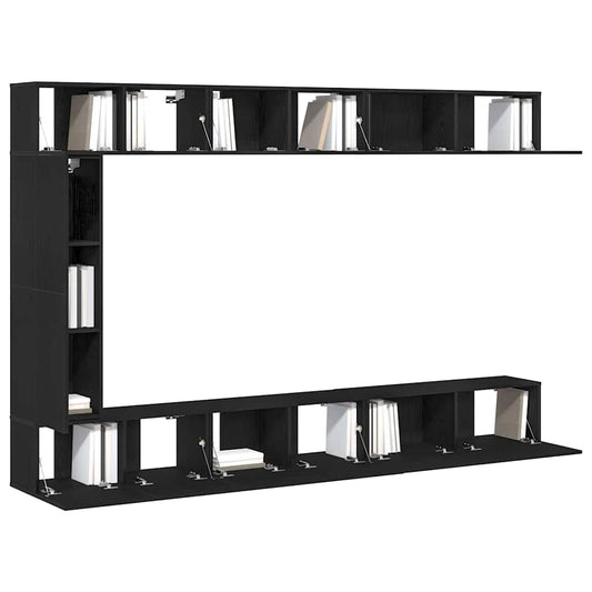 TV Cabinet Set Wall-mounted 9 pcs Black Oak Engineered Wood