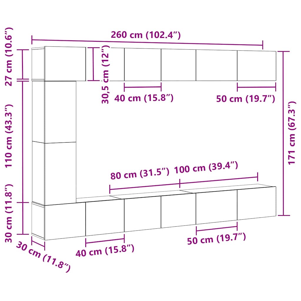 TV Cabinet Set Wall-mounted 9 pcs Black Oak Engineered Wood
