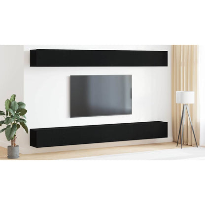 TV Cabinet Set Wall-mounted Black Oak Engineered Wood