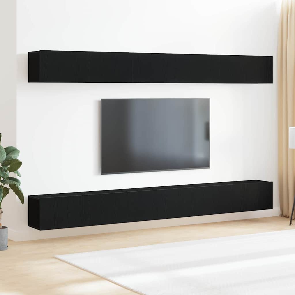 TV Cabinet Set Wall-mounted Black Oak Engineered Wood