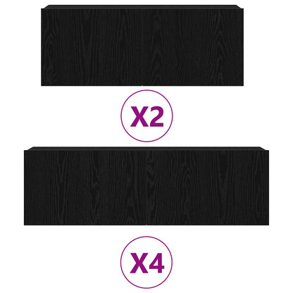 TV Cabinet Set Wall-mounted Black Oak Engineered Wood