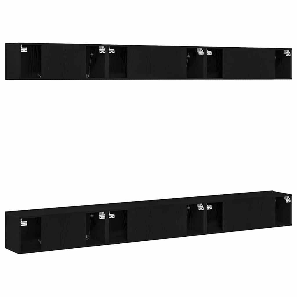TV Cabinet Set Wall-mounted Black Oak Engineered Wood