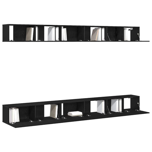 TV Cabinet Set Wall-mounted Black Oak Engineered Wood