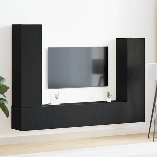 TV Cabinet Set Wall-mounted 6 pcs Black Oak Engineered Wood