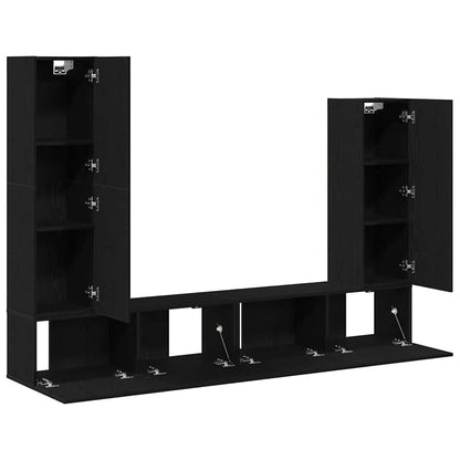 TV Cabinet Set Wall-mounted 6 pcs Black Oak Engineered Wood