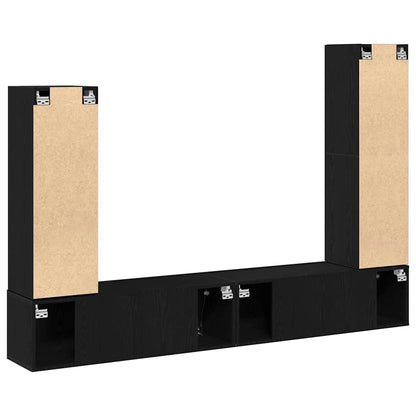 TV Cabinet Set Wall-mounted 6 pcs Black Oak Engineered Wood