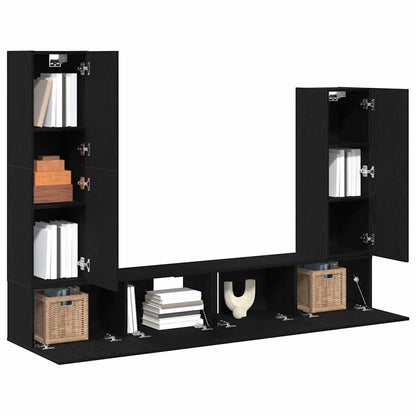 TV Cabinet Set Wall-mounted 6 pcs Black Oak Engineered Wood