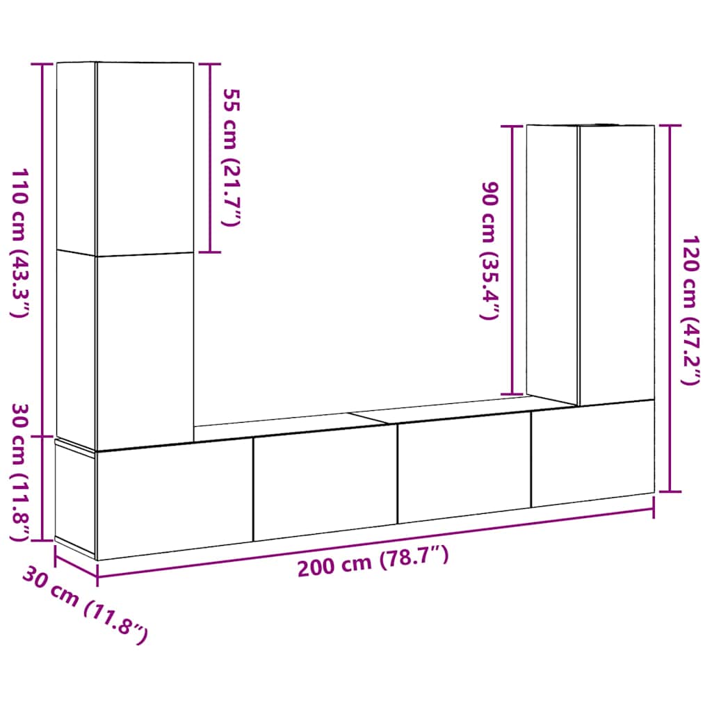 TV Cabinet Set Wall-mounted 6 pcs Black Oak Engineered Wood