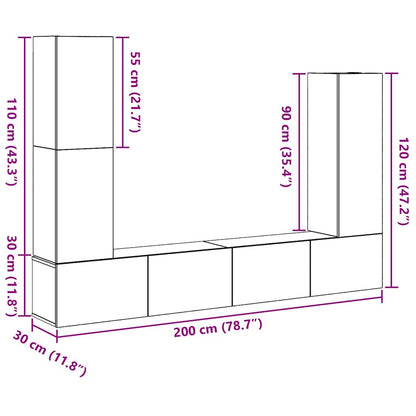 TV Cabinet Set Wall-mounted 6 pcs Black Oak Engineered Wood