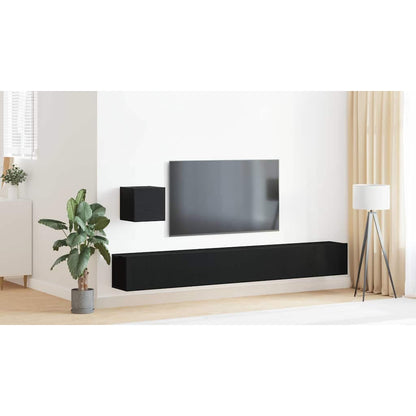 TV Cabinet Set Wall-mounted Black Oak Engineered Wood