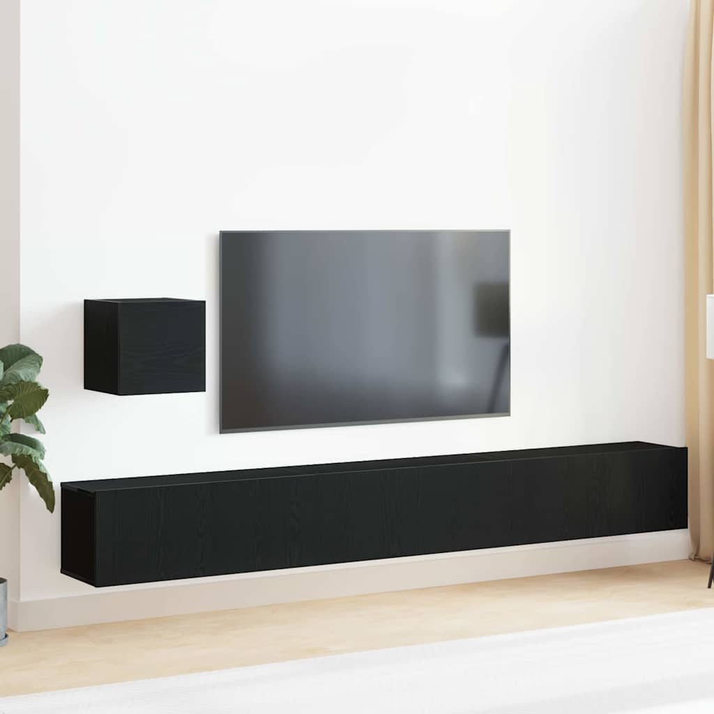 TV Cabinet Set 4 pcs Black Oak Engineered Wood