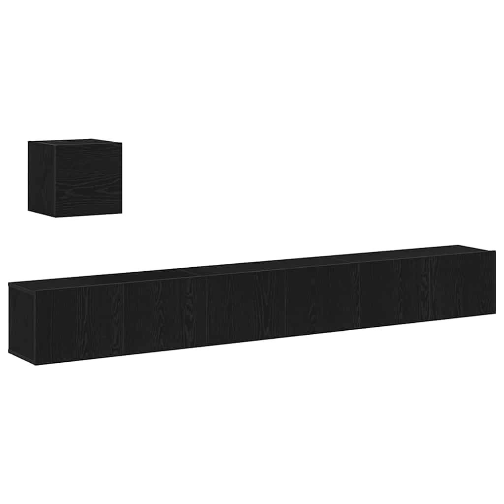 TV Cabinet Set 4 pcs Black Oak Engineered Wood