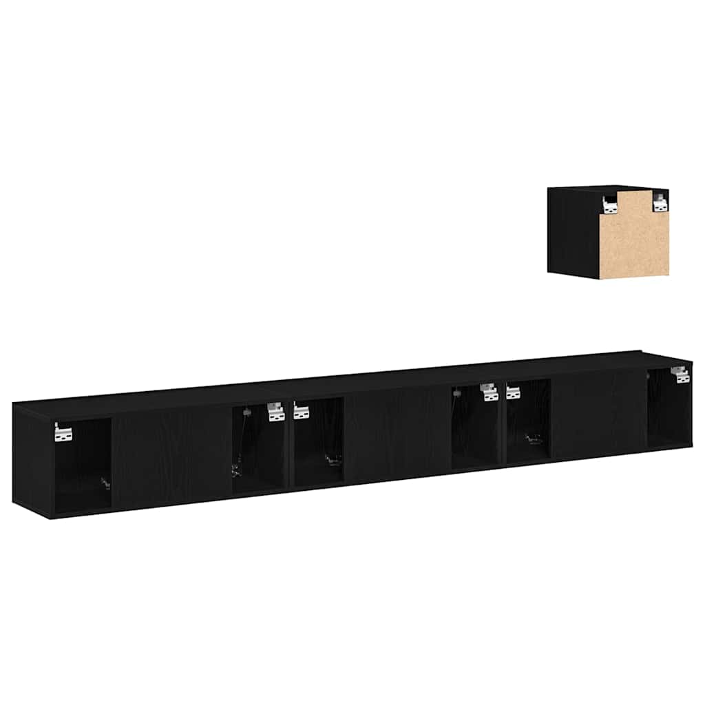 TV Cabinet Set 4 pcs Black Oak Engineered Wood