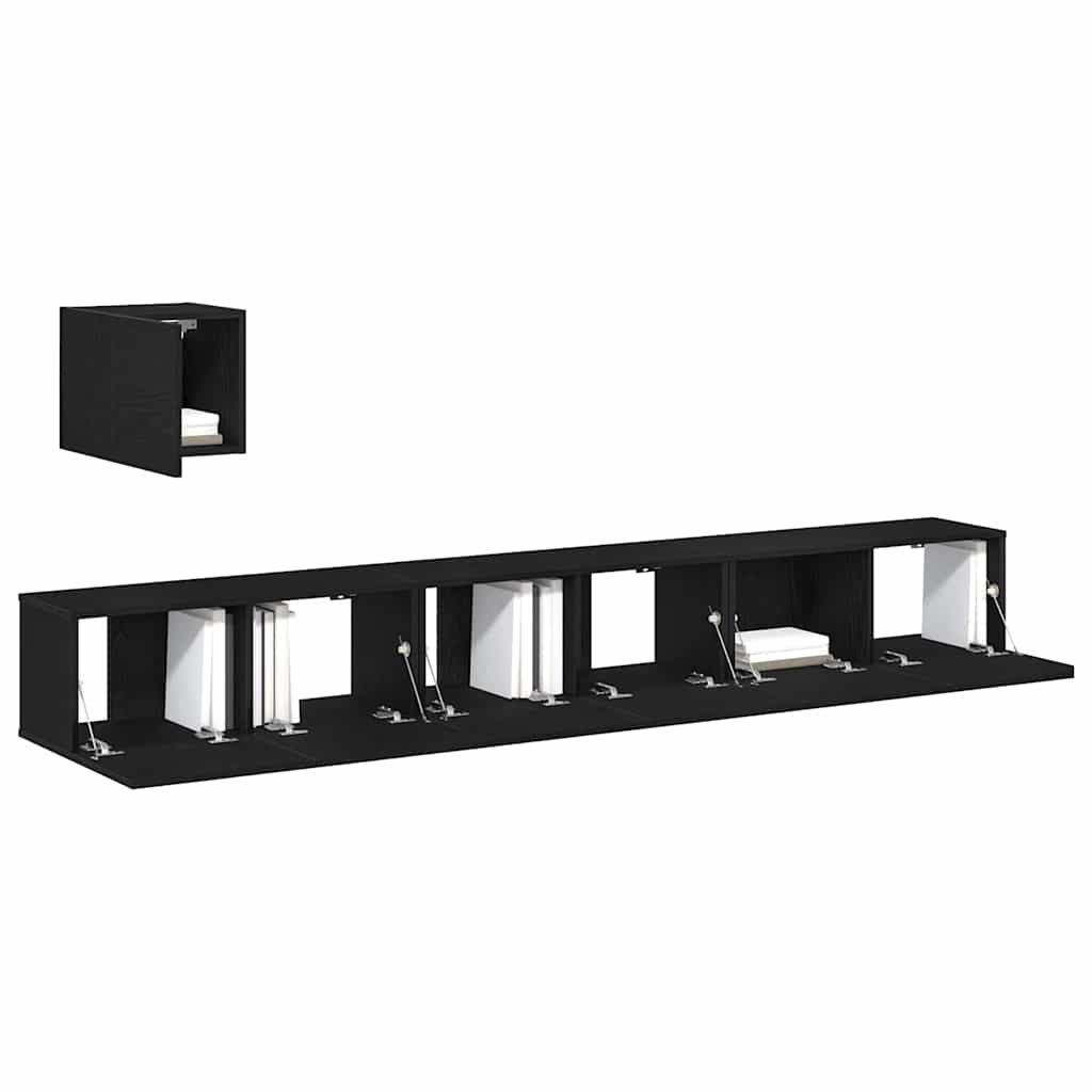 TV Cabinet Set 4 pcs Black Oak Engineered Wood