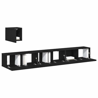 TV Cabinet Set 4 pcs Black Oak Engineered Wood