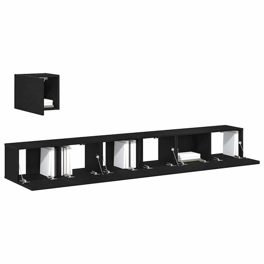 TV Cabinet Set Wall-mounted Black Oak Engineered Wood