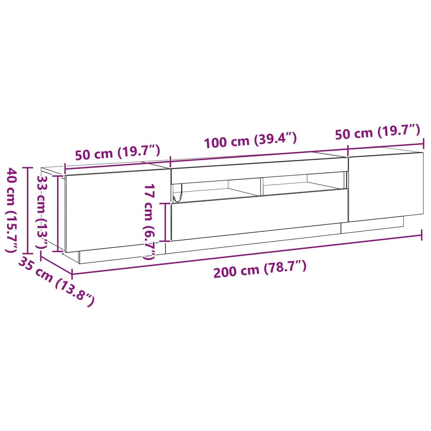 TV Cabinet Set 2 pcs Black 200 x 35 x 40 cm Engineered Wood