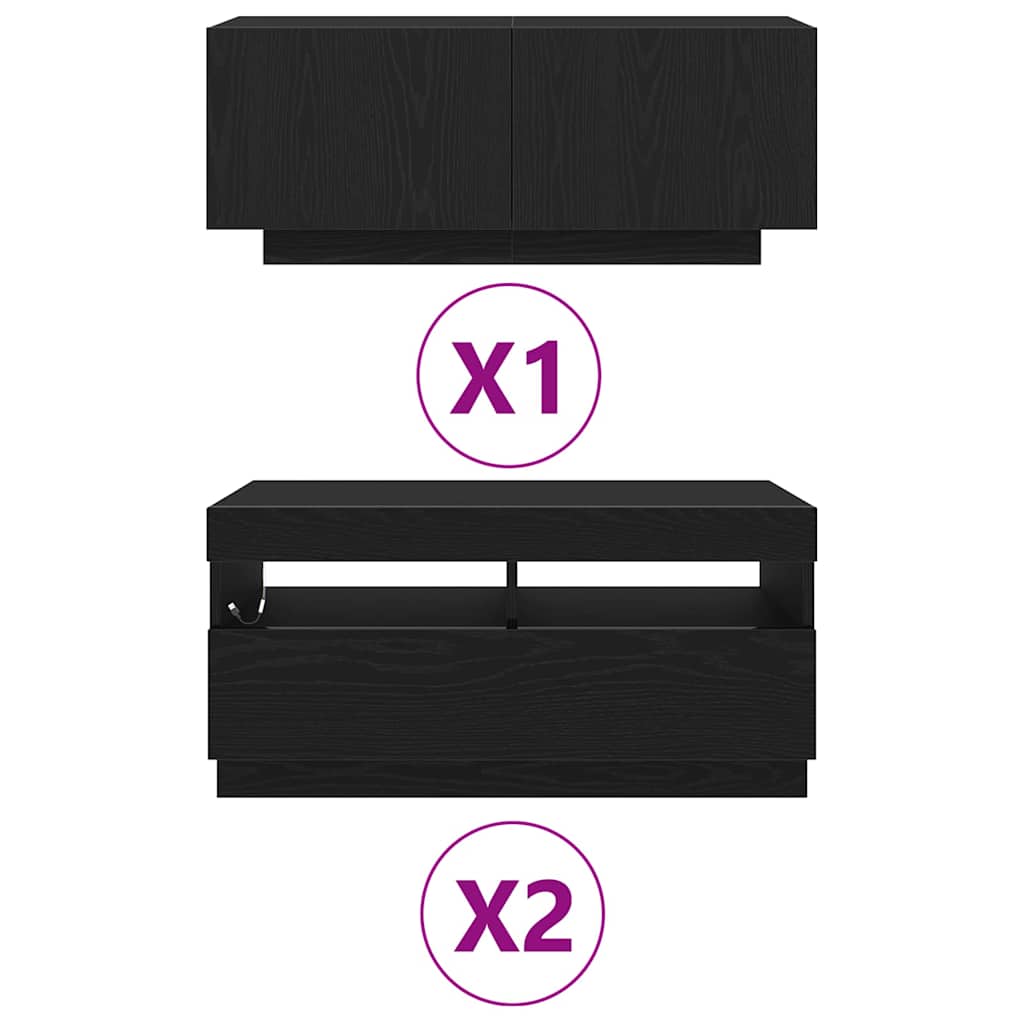 TV Cabinet Set 3 pcs Black 260 x 35 x 40 cm Engineered Wood