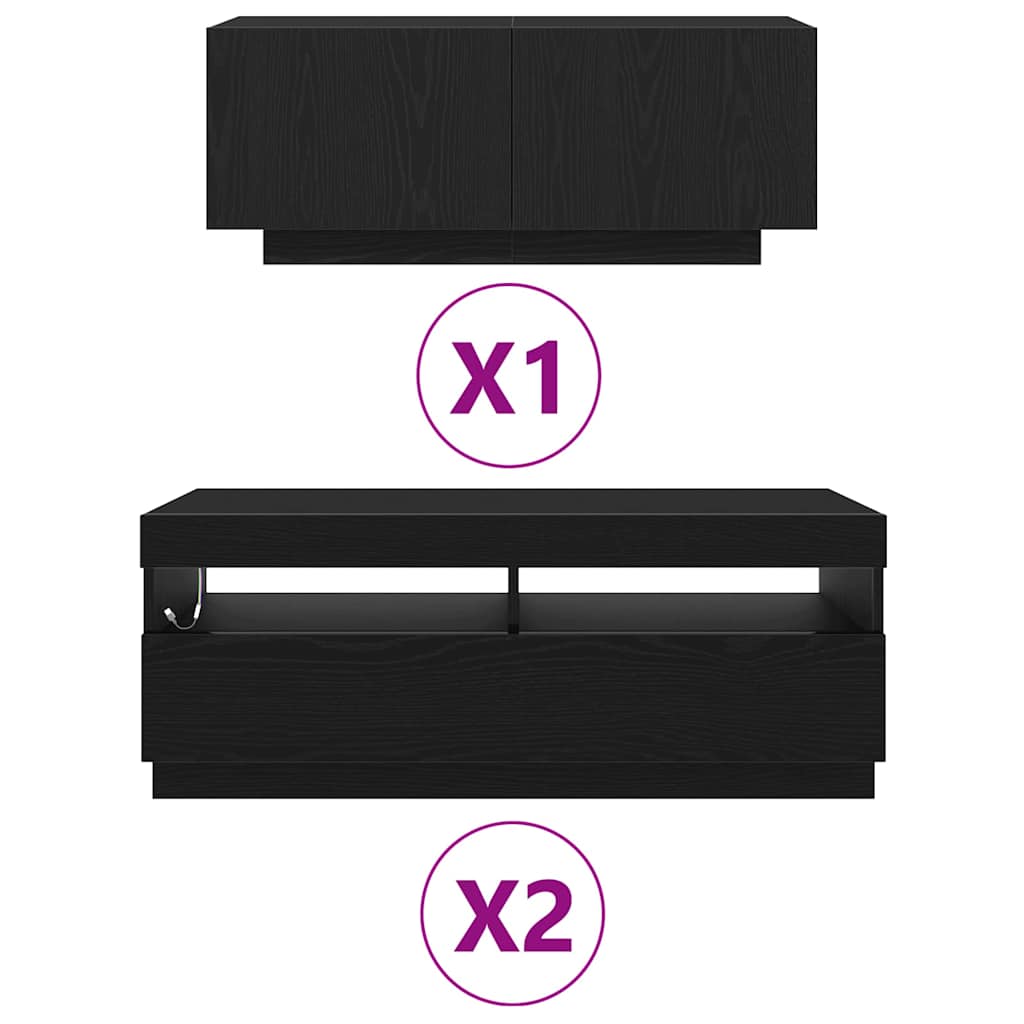 TV Cabinet Set 3 pcs Black 300 x 35 x 40 cm Engineered Wood