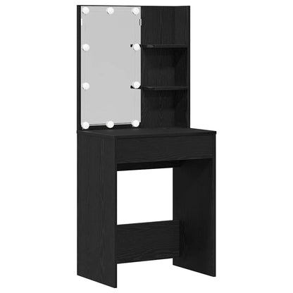 Dressing Table Set with LED 4 pcs Black Oak Engineered Wood