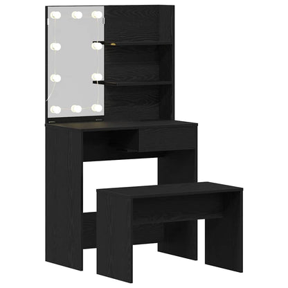 LED Dressing Table Set 2 pcs Black Oak Engineered Wood