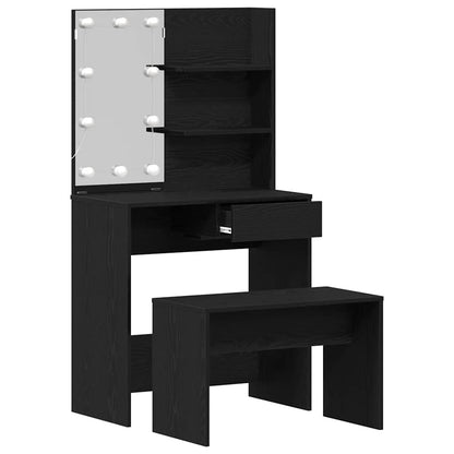 LED Dressing Table Set 2 pcs Black Oak Engineered Wood