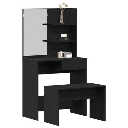Dressing Table Set with Drawer 2 pcs Black Oak Engineered Wood