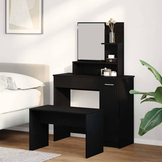 Dressing Table Set with Drawer 2 pcs Black Oak Engineered Wood