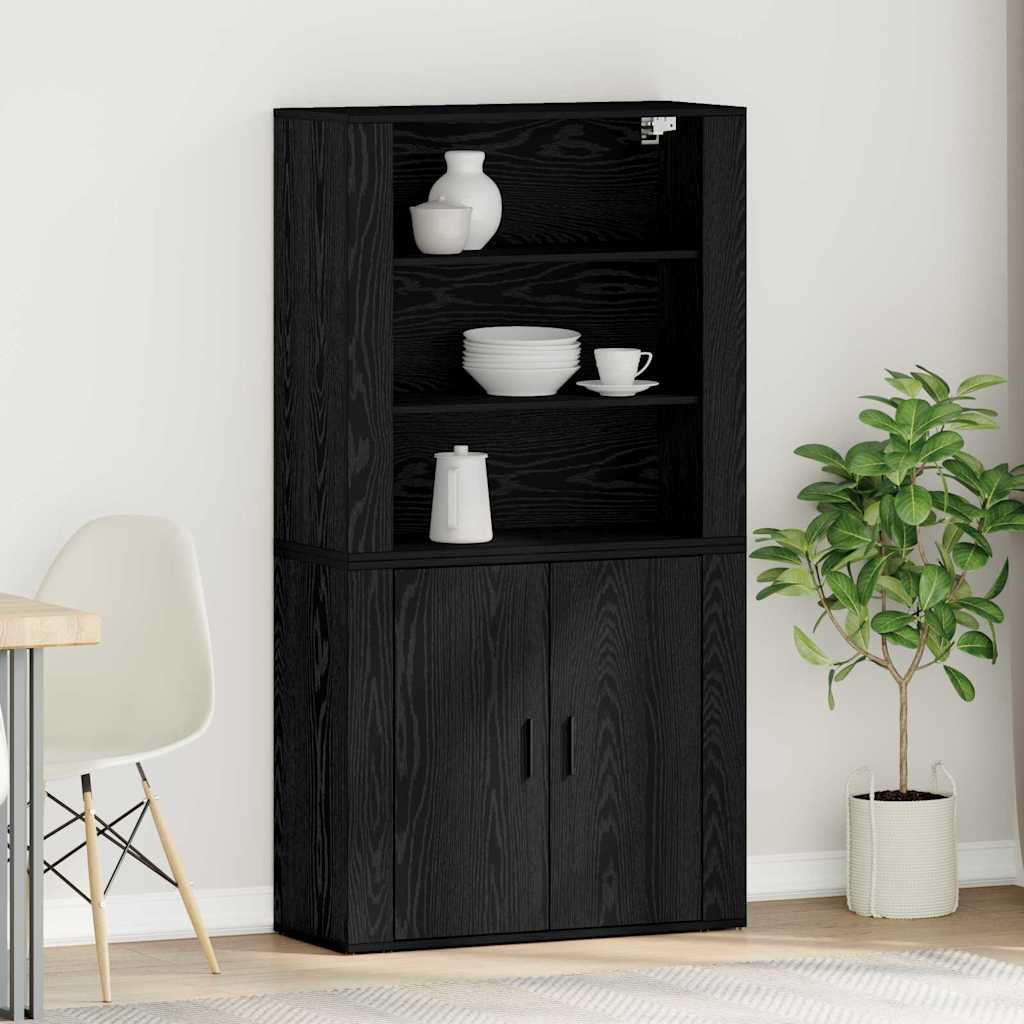 Highboard Black Oak 80 x 33 x 150 cm Engineered Wood