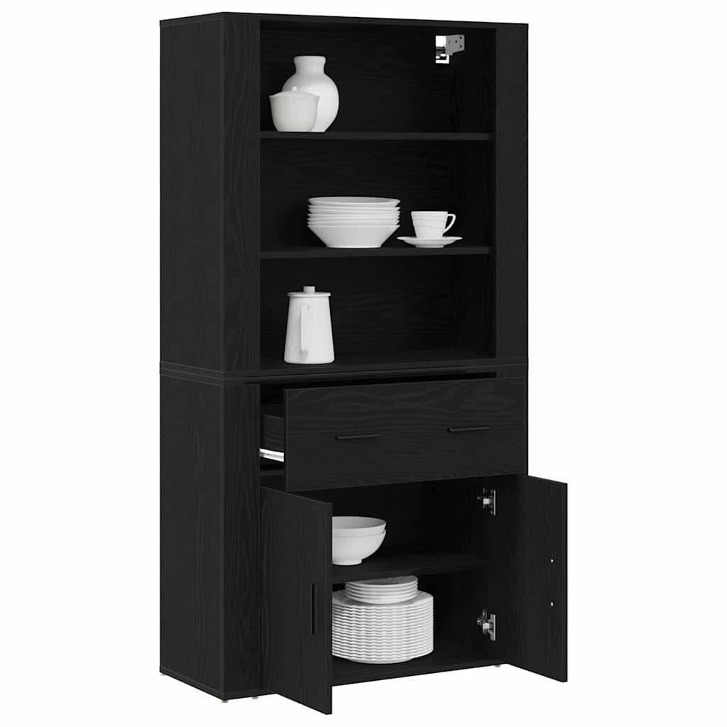 Highboard Black Oak 80 x 33 x 150 cm Engineered Wood