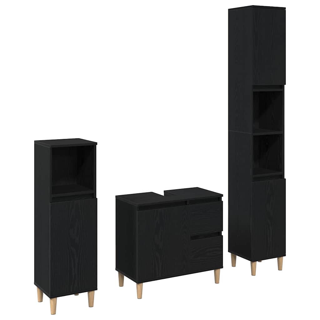 Bathroom Furniture Set Wall-mounted with Door 3 pcs Black Oak