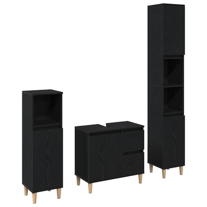 Bathroom Furniture Set Wall-mounted with Door 3 pcs Black Oak