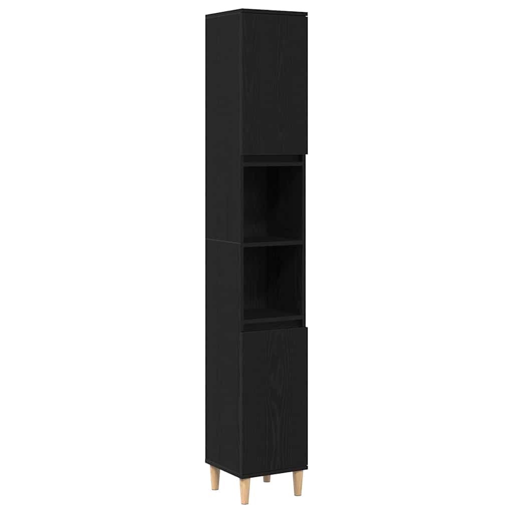 Bathroom Furniture Set Wall-mounted with Door 3 pcs Black Oak
