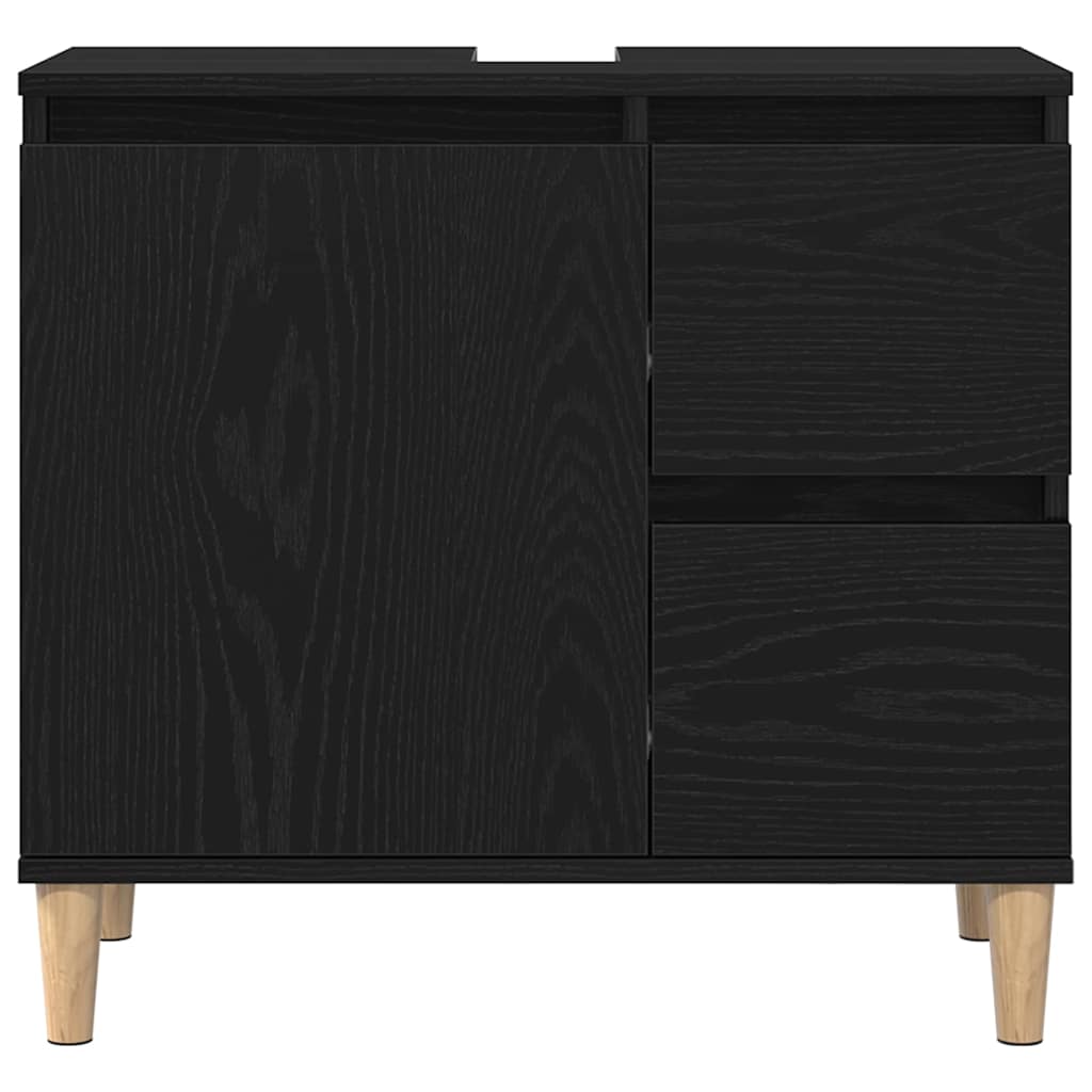 Bathroom Furniture Set Wall-mounted with Door 3 pcs Black Oak