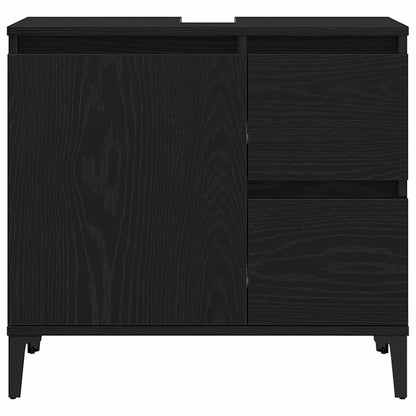 Bathroom Furniture Set Wall-mounted with Door 3 pcs Black Oak