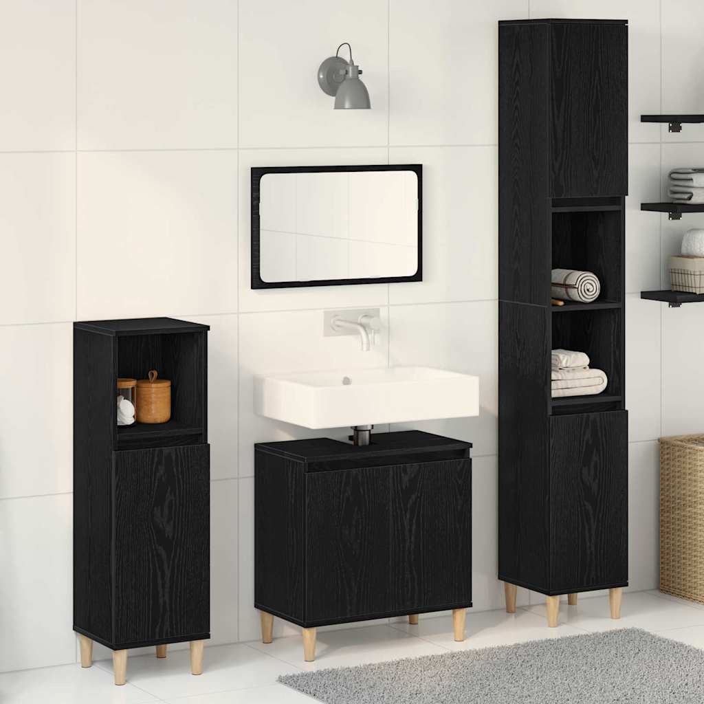 Bathroom Furniture Set Wall-mounted with Door 3 pcs Black Oak