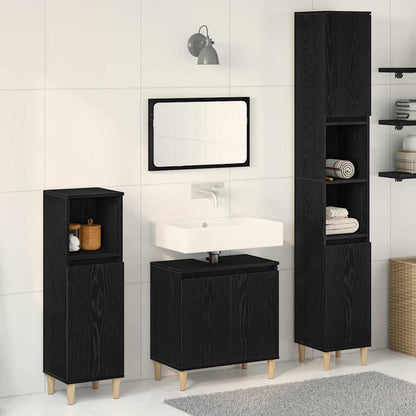 Bathroom Furniture Set Wall-mounted with Door 3 pcs Black Oak