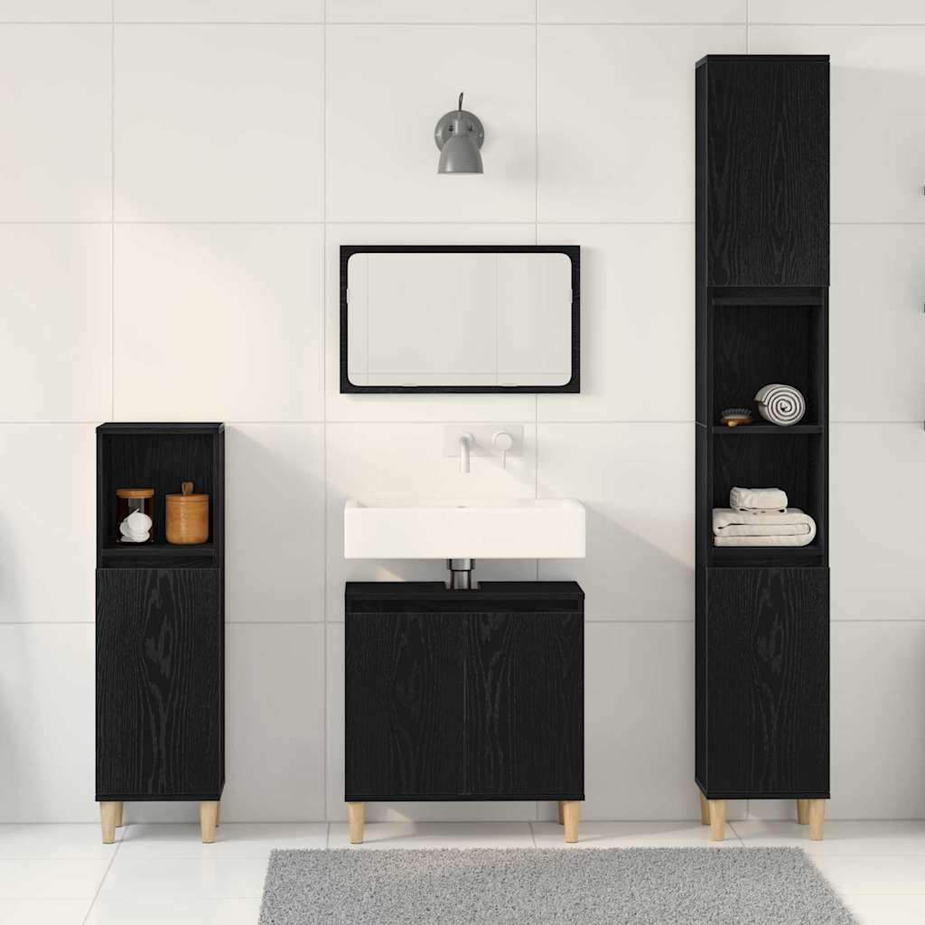 Bathroom Furniture Set Wall-mounted with Door 3 pcs Black Oak