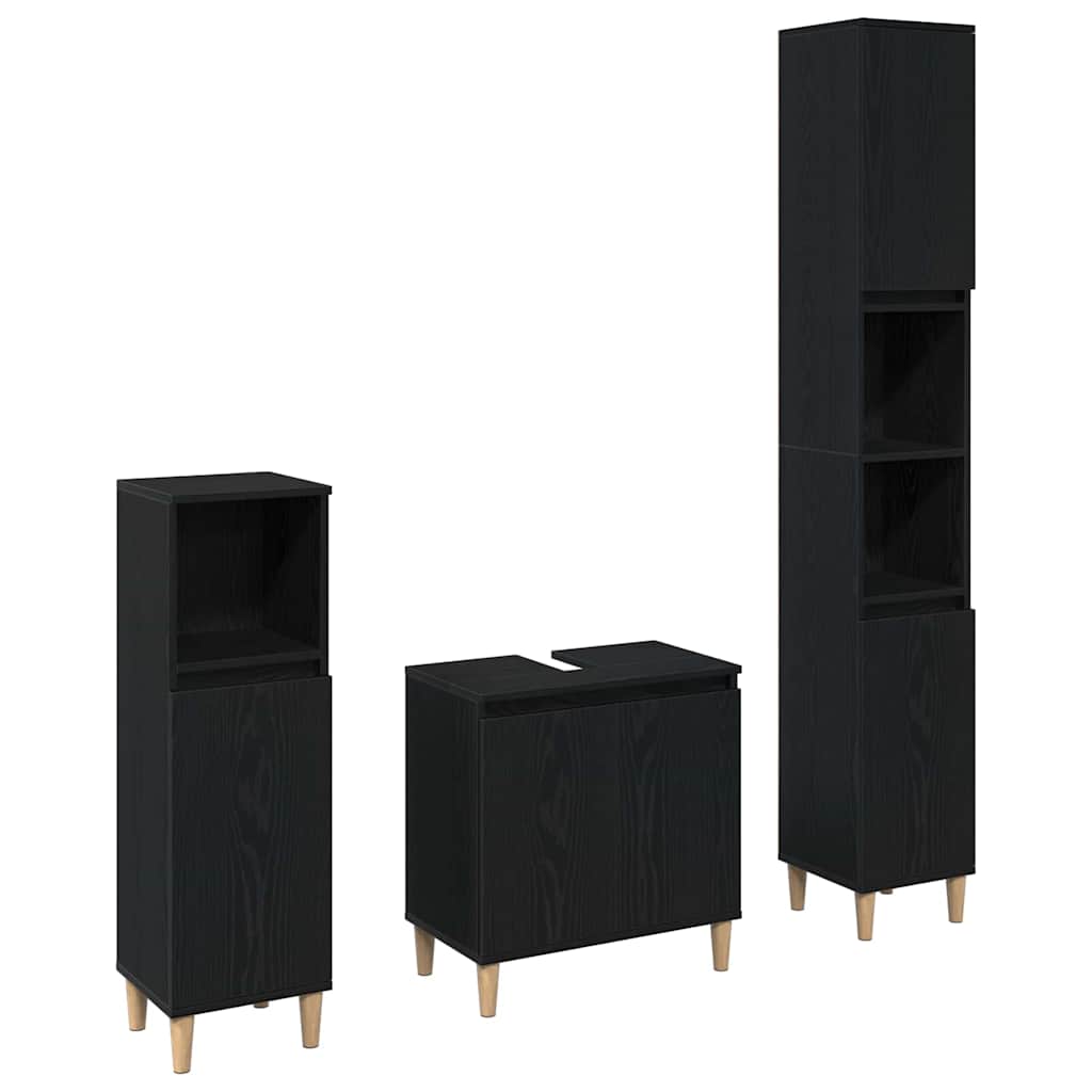 Bathroom Furniture Set Wall-mounted with Door 3 pcs Black Oak