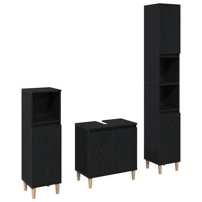 Bathroom Furniture Set Wall-mounted with Door 3 pcs Black Oak