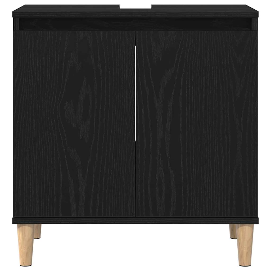 Bathroom Furniture Set Wall-mounted with Door 3 pcs Black Oak